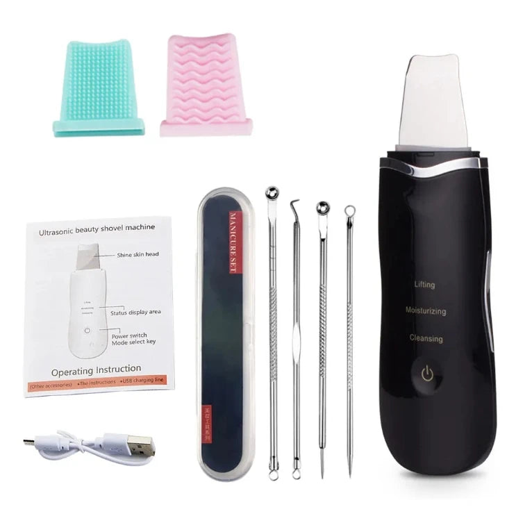 With Box Ultrasonic Skin Scrubber Vibration Face Spatula Peeling Blackhead Remover Facial Lifting Cleansing Ultrasonic Skin Care